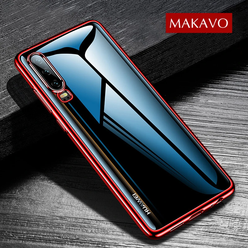 Чехол MAKAVO для Huawei P30, роскошный мягкий силиконовый покрытие с прозрачной пластиковой задней крышкой для моделей Pro и Lite.