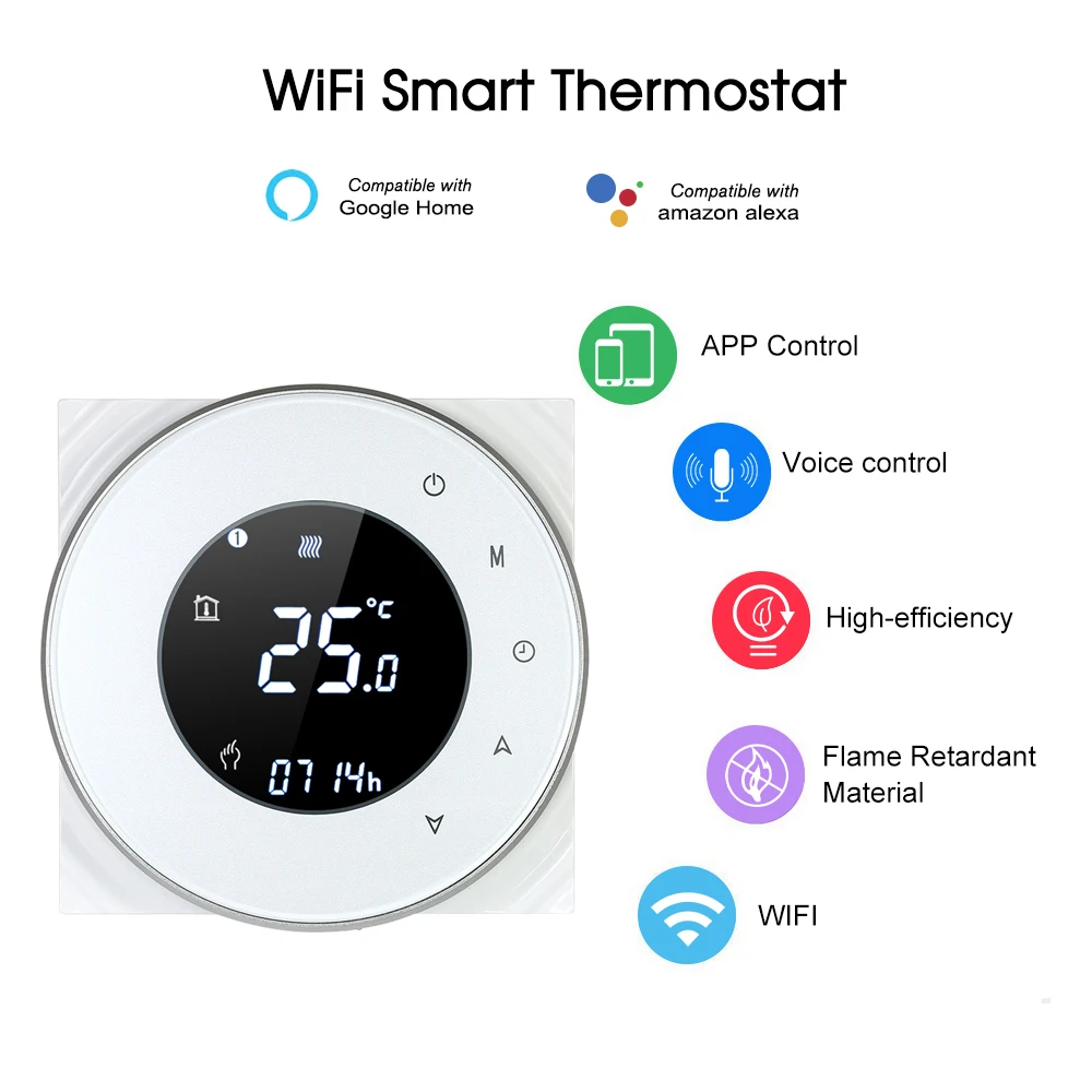 

Programmable Gas Boiler Heating Thermostat Dry Contact Temperature Controller Compatible with A-mazon Echo/Google Home/IFTTT