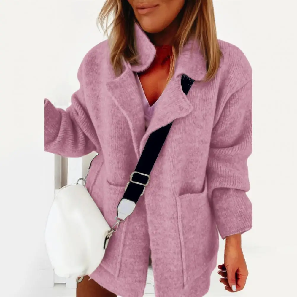 

Женское однотонное пальто, элегантный вязаный свитер, сезон зима-осень 2020, плотный свитер с длинным рукавом, женский кардиган с отложным вор...