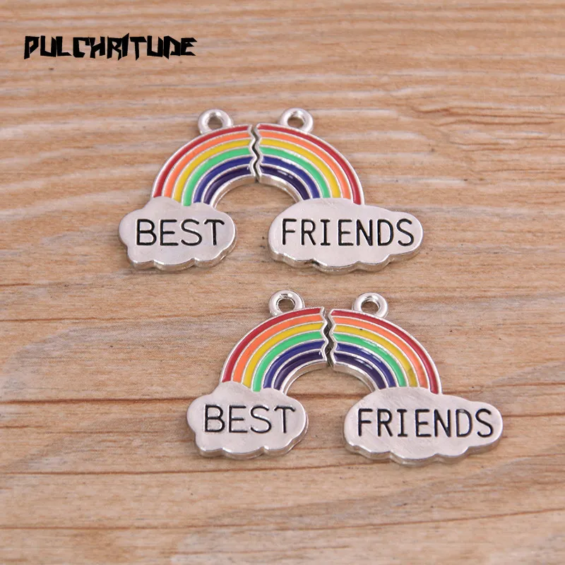 PULCHRITUDE, 2 комплекта, два размера, сплав, металл, капля, масло, радуга, лучшие друзья, подвески, соединитель для DIY браслета, ожерелья, ювелирных изделий