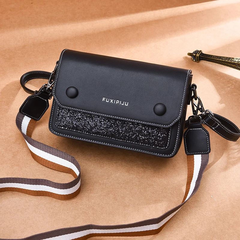 Маленькая женская сумка через плечо из ПУ кожи новинка 2020 черная с блестками