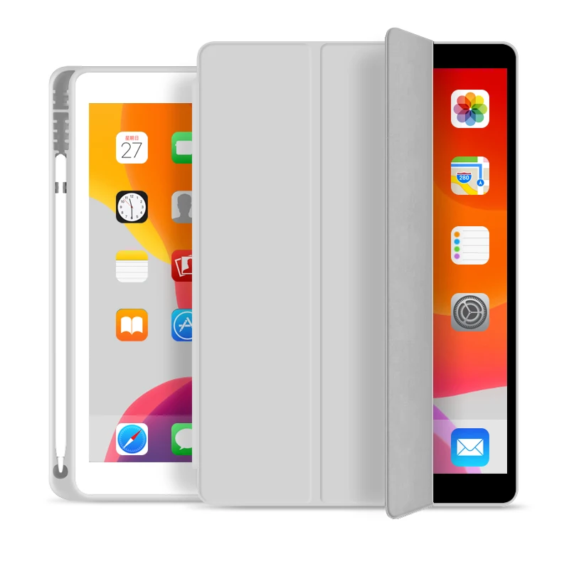 Для нового iPad 10,2 дюймов 7th Gen чехол с держателем для карандашей, ZVRUA тонкий трехскладной PU кожаный смарт-чехол просыпается
