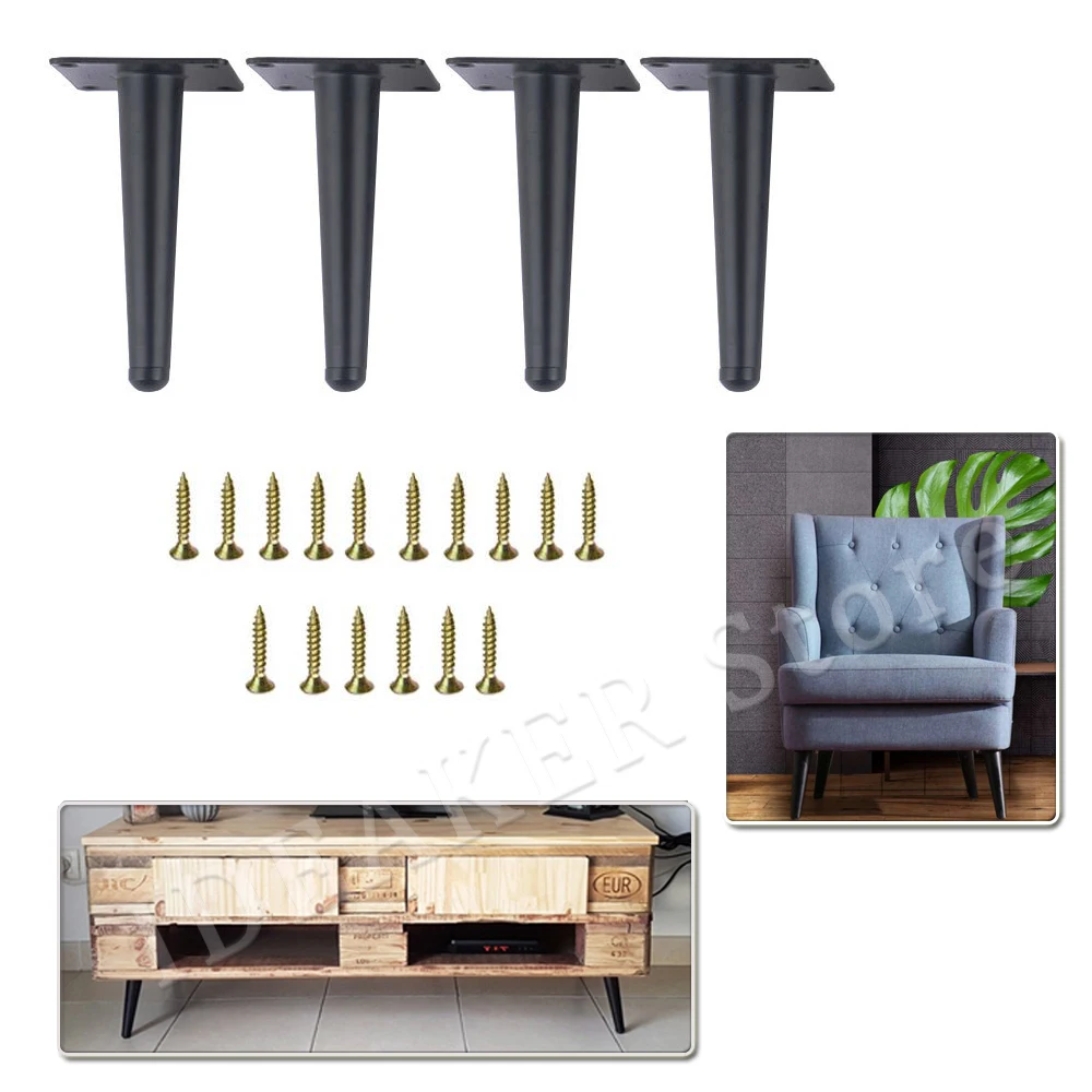 

2PCS Metal Furniture Legs Iron Black Support Straight Oblique 12/ 15/ 20/ 25/ 30/ 35/40cm Cabinet Table Feet with screws