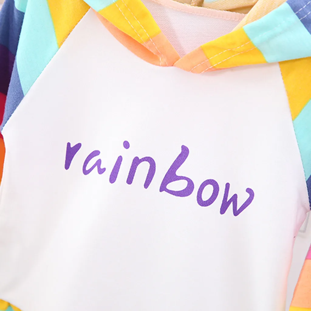 Girl Dress Baby Kids Girls Toddler Rainbow Letter Hooded Long Sleeve Skirt Princess Children Autumn Casual Clothing C50# | Детская