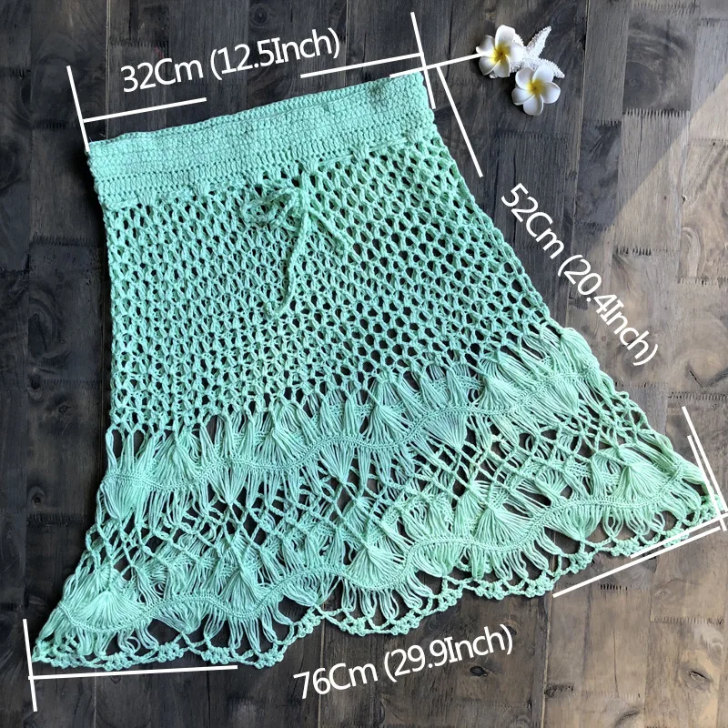 Вязанные крючком бикини Boho Хлопковые вязаные мини юбки женские летние пляжный с завышенной талией выдалбливают мини юбки крутые горячая распродажа