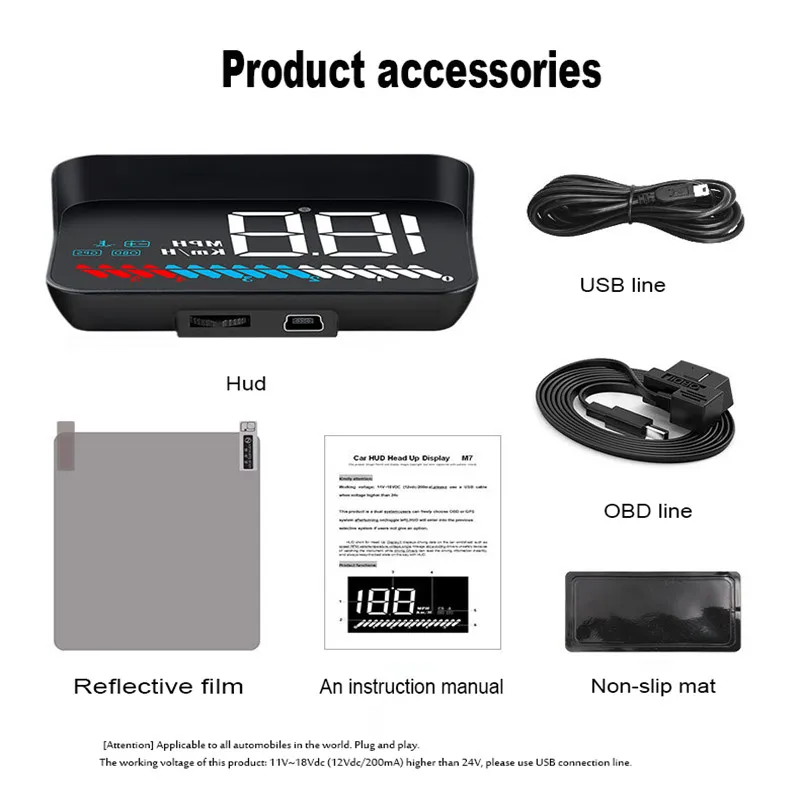

M7 HUD Car Mirror Car Projector Windshield Head up display Car gadgets Automobile obd2 HUD Rise Monitor Headup Display Speed