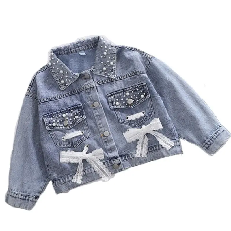 2020 Детская куртка Весенняя джинсовая с принтом для маленьких девочек Осенняя
