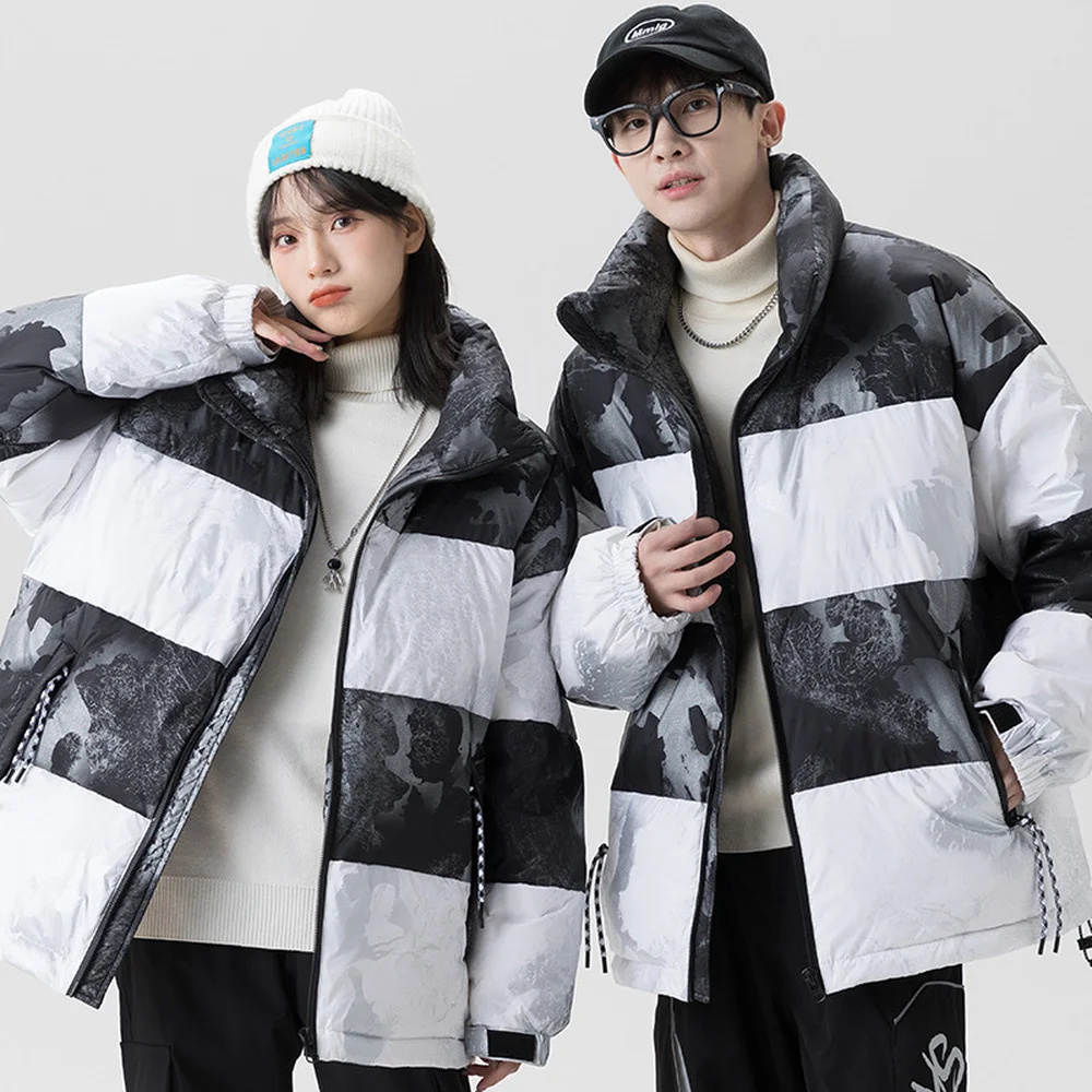 Covrlge Men Printing Jacket Brand Winter Hooded Thick Warm Duck Down Trend Loose Shiny Warm Coat Couples Streetwear Male MWY042