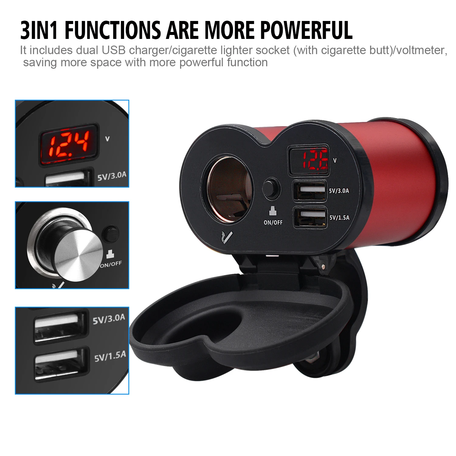 

Motorcycle Dual USB Fast Phone Socket Charger Cigarette Lighter LED Display Digital Power Socket AdapterMotorcycle Accessories