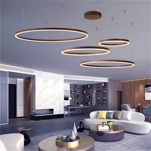 Minimalist Modern Led Chandelier Home Lighting Brushed Rings Ceiling Mounted Chandelier Lighting Hanging Lamp Gold&Coffee color