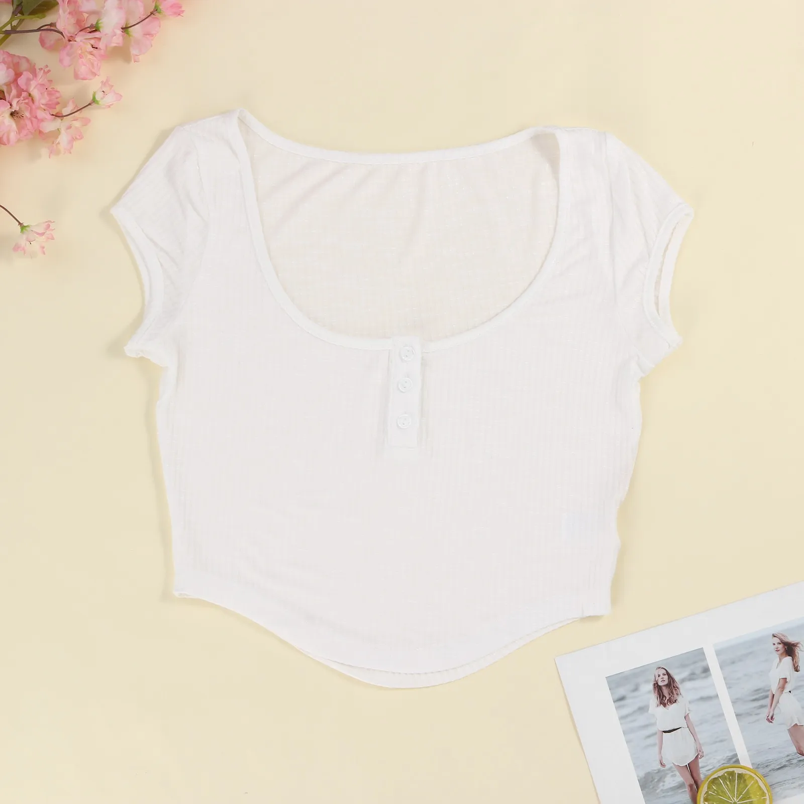Женский хлопковый укороченный топ на пуговицах Повседневная тонкая свободная