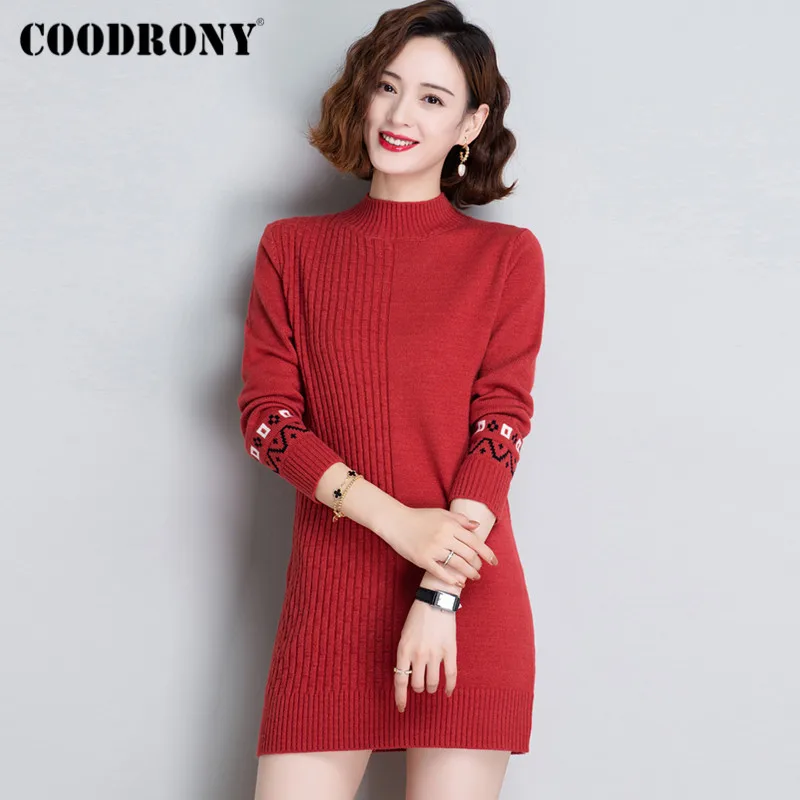

COODRONY Brand Winter Streetwear Fashion Stand Collar Women Slim Long Sweater Casual Knitted Female Soft Warm Jumpers W1237