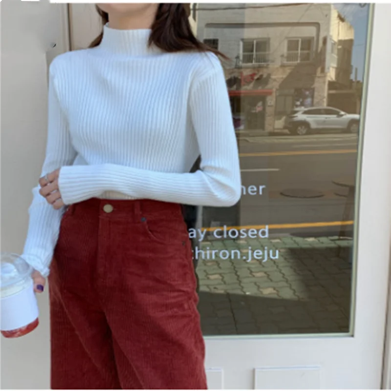 

Свитер для осени и зимы, slim fit Длинные рукава с свитер половина высокий воротник черный тональный крем универсальный сплошной цвет Ботт