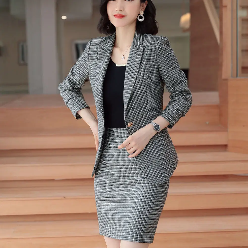 Женский клетчатый костюм менеджер высококачественный льняной жакет с длинным