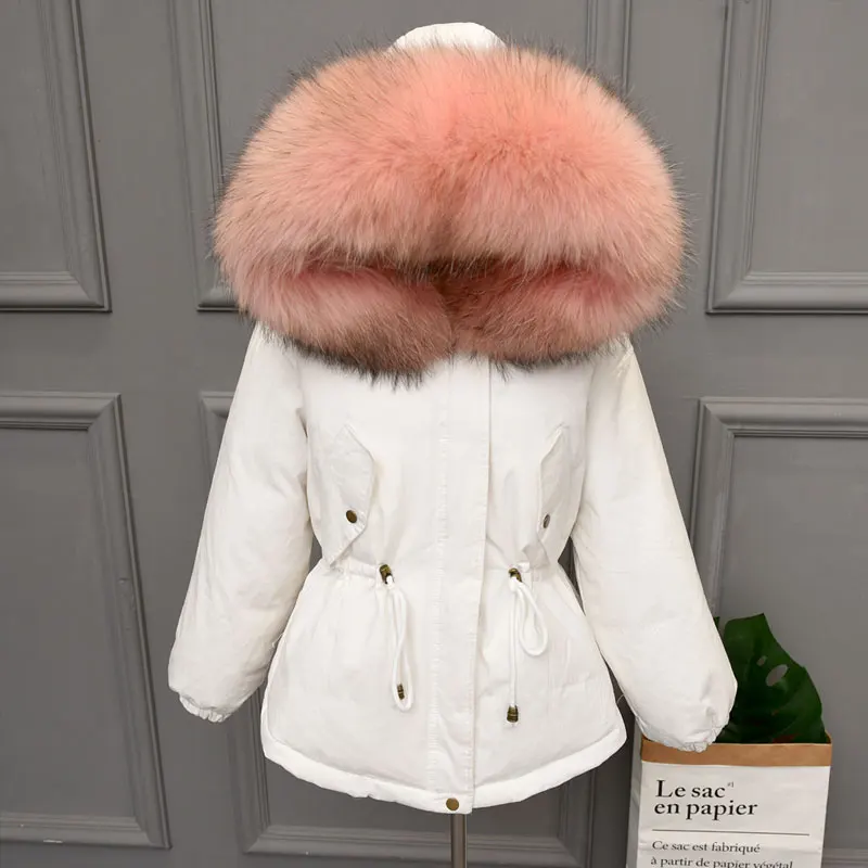 white pink Luzuzi натуральный мех воротник зимняя куртка для женщин белый утиный пух пальто теплые толстые парки для женщин s Зимняя Куртка s пальто - Цвет: white pink