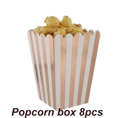 Popcorn box 8pcs Розовое золото в полоску одноразовая посуда на день рождения тарелки Позолоченные бумажные соломинки/чашка украшение стола свадебные принадлежности для вечеринок - Цвет: Popcorn box 8pcs