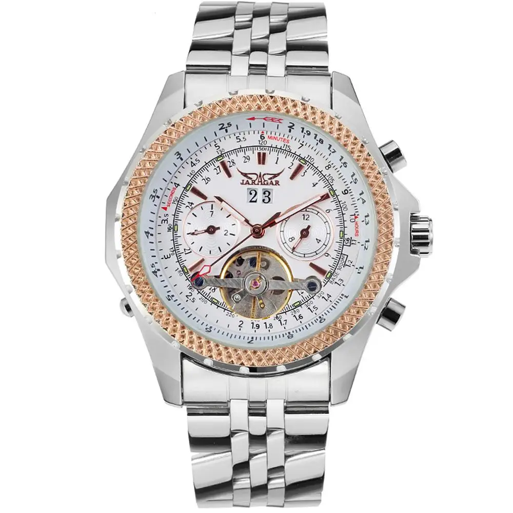 Розовый JARAGAR Tourbillon серии для мужчин s автоматические механические часы лучший бренд класса люкс нержавеющая сталь мужские спортивные часы Relogio Masculino - Цвет: Розовый