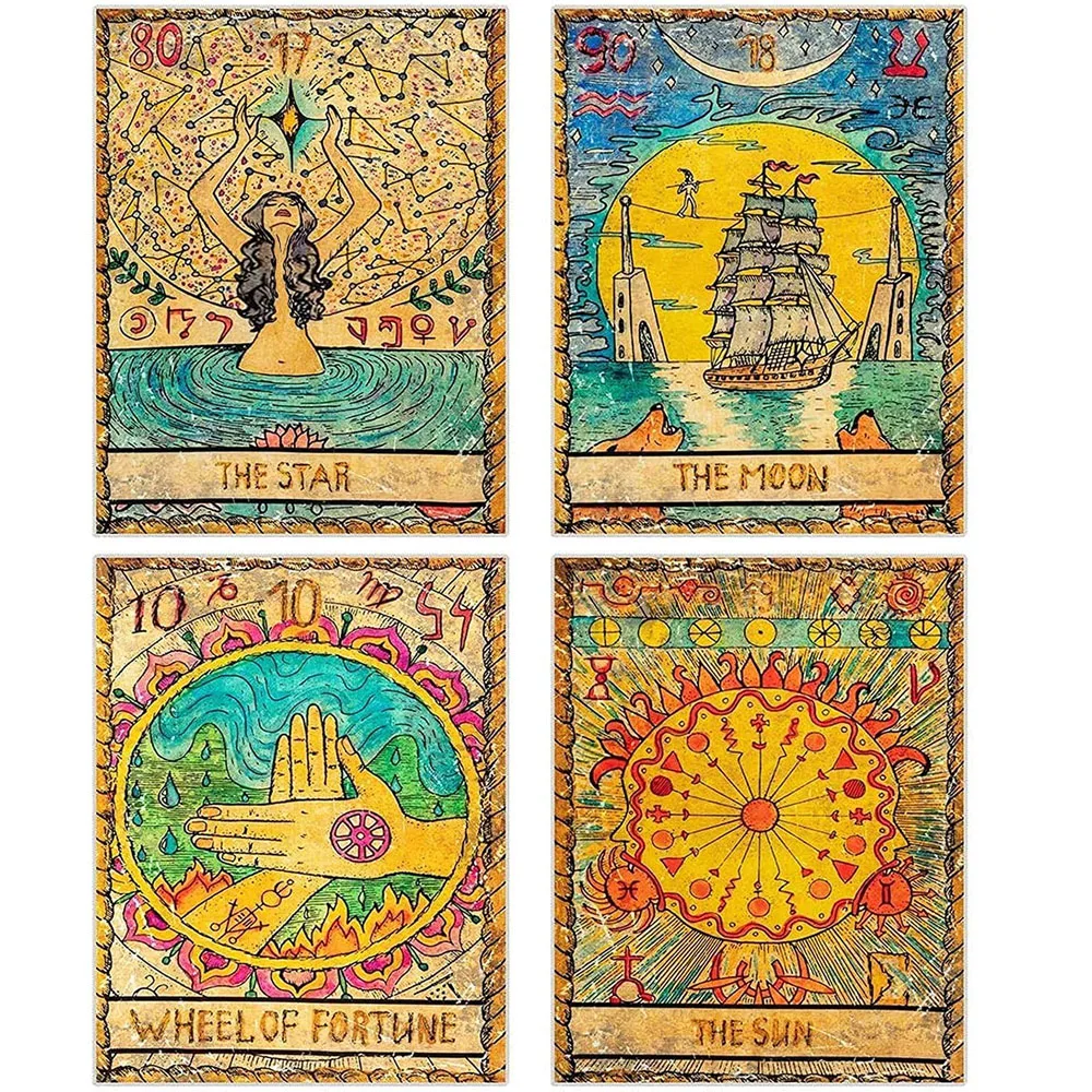 

4 Pcs Tarot Tapestry Astrology Europe Divination Tapestry Wheel of Fortune Sun Moon Star For Home Room Decor