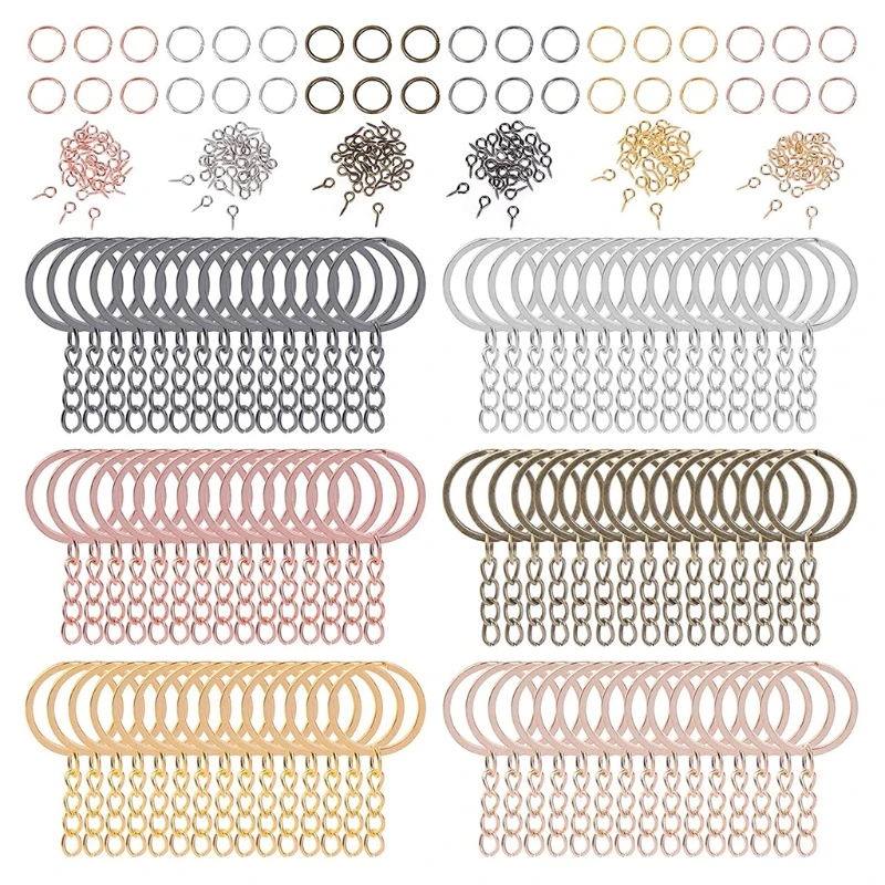 450PCS Key Ring with Chain & 8mm Small Screw Eye Pins Hooks for DIY Keychain Making Make Your Own Key Ring 6 Colors