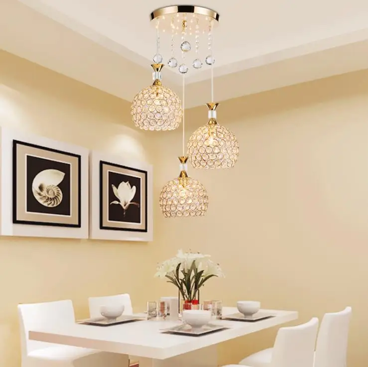 Lámpara colgante moderna de tres cabezas para comedor, candelabro de cristal para bar, dormitorio, creativa, individual