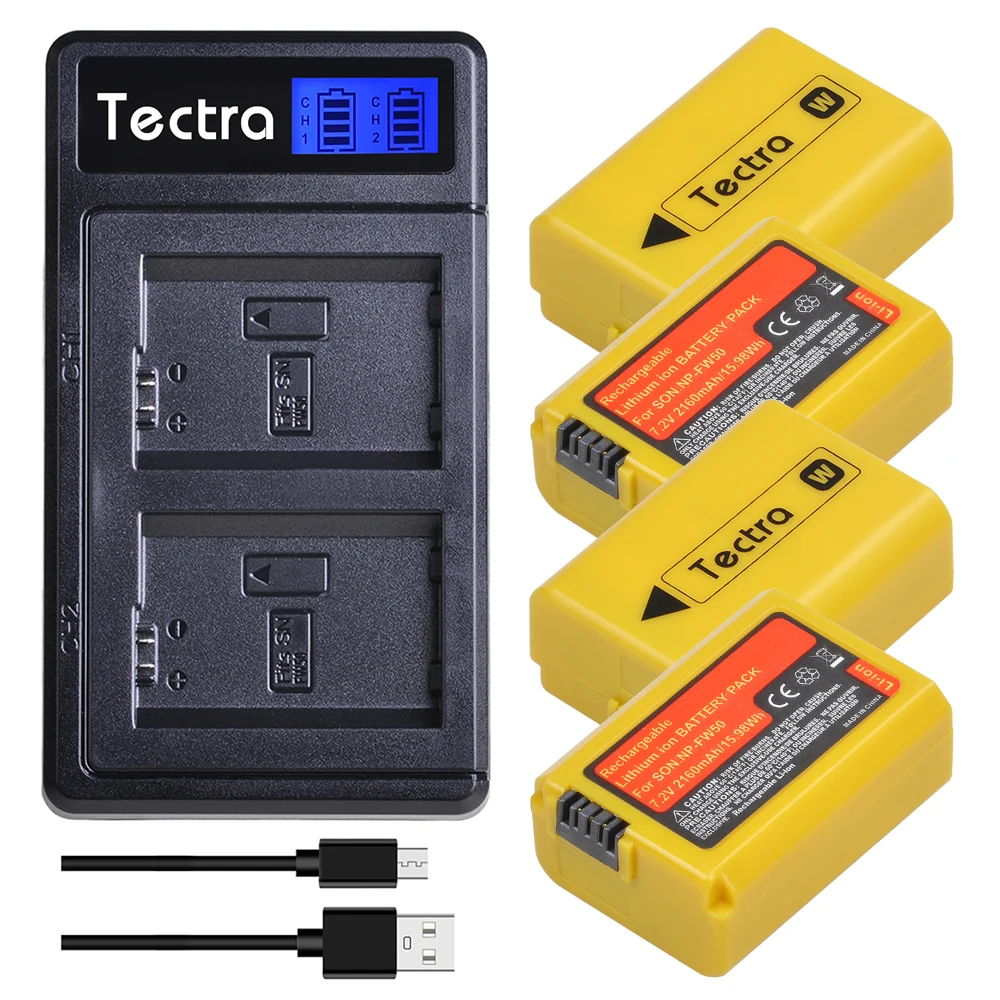 

Зарядное устройство желтого цвета для Sony, двойное зарядное устройство с емкостью аккумулятора NPFW50 (2160 мАч) + ЖК-дисплей, для Sony NP-FW50 A33, A55, A37, ...