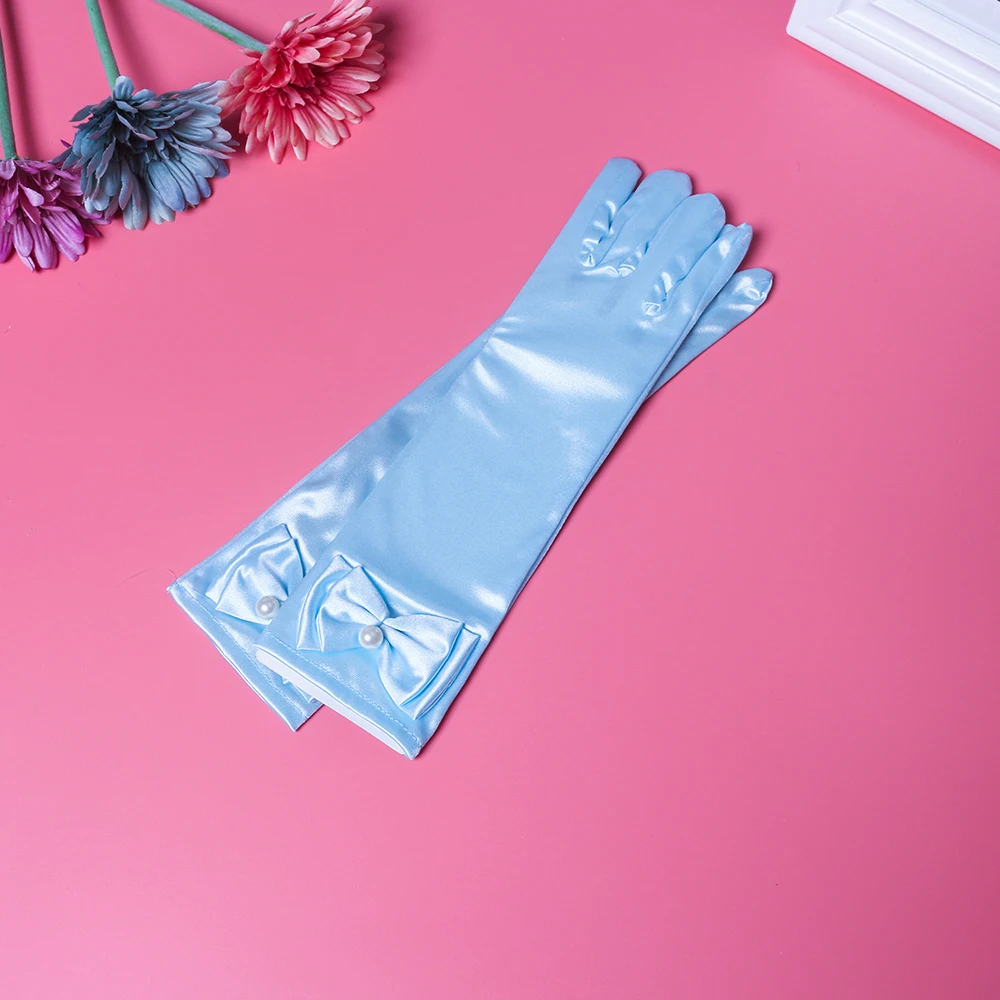 Детские белые перчатки принцессы на все пальцы для девочек весну и осень тонкие