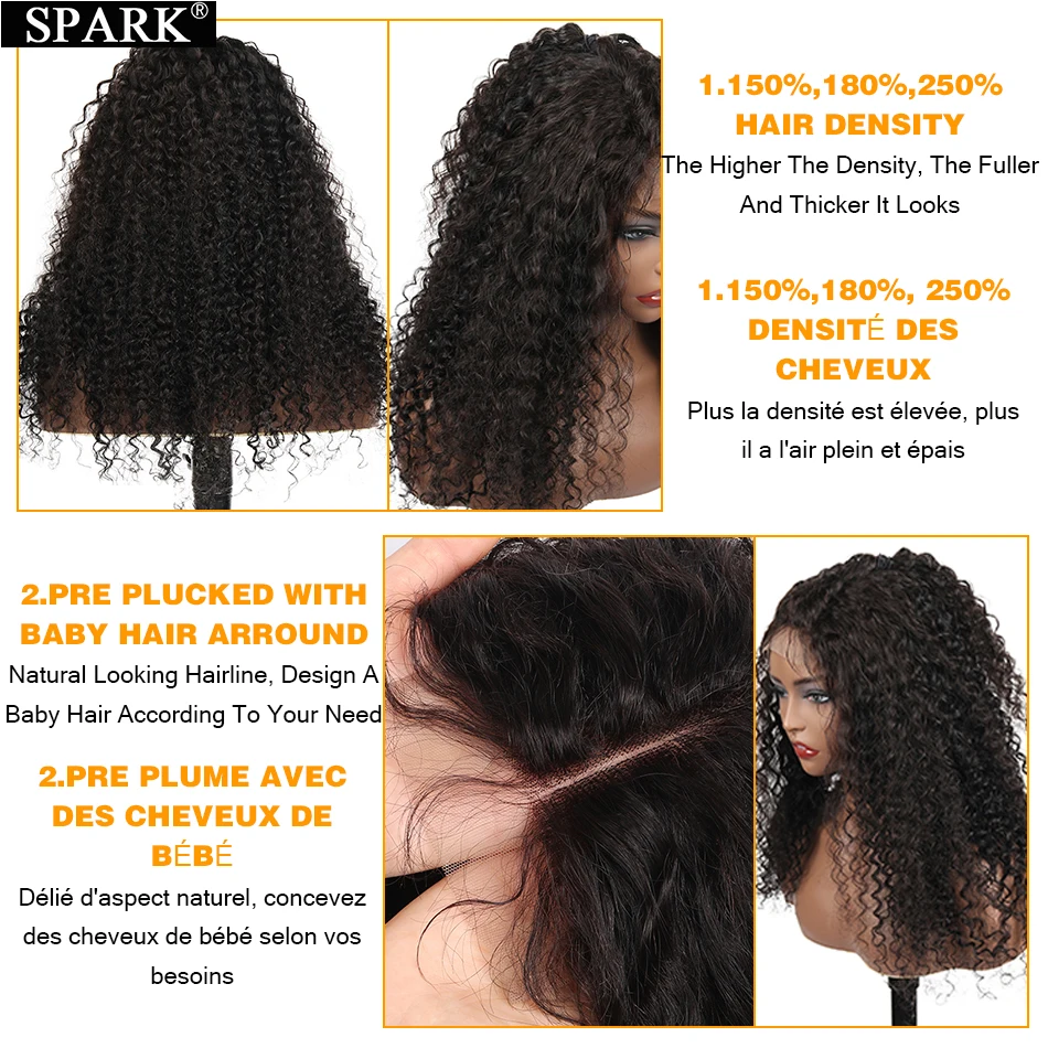 Online Spark Ombre Renda Depan Rambut Manusia Wig Mongolia Afro Kinky Curly Digunakan Dipetik 13*4 & 4*4 Renda Frontal Wig Rambut Manusia Wig Remy