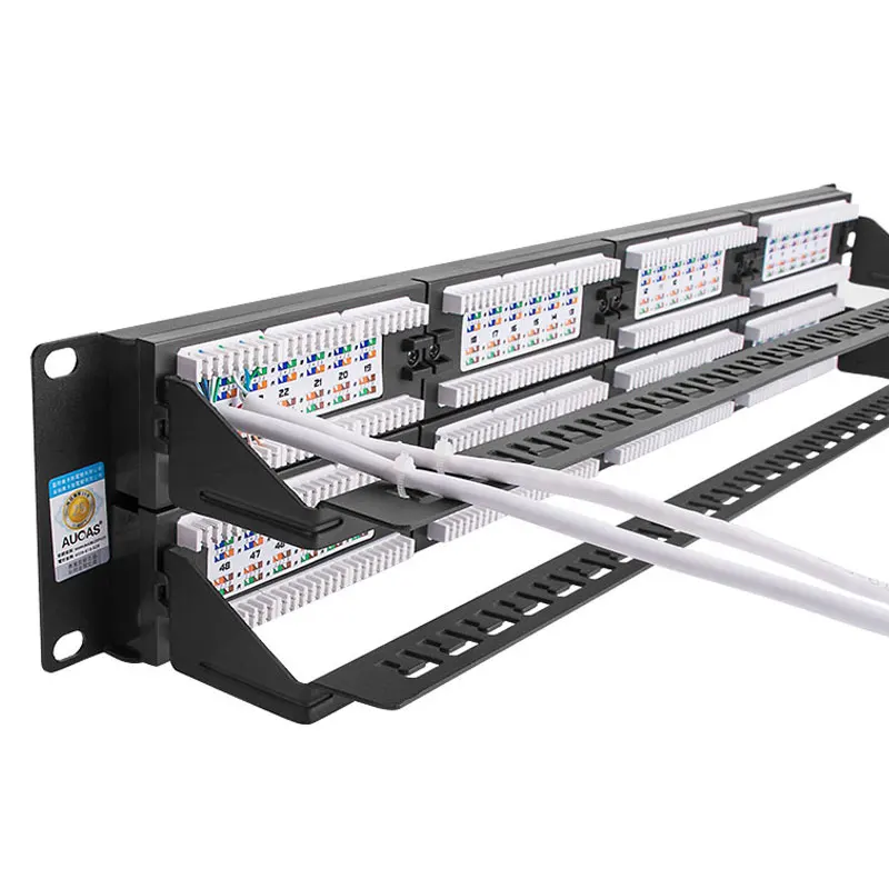 AUCAS Anti Dust CAT5E 24 Ports Patch Panel Frame with RJ45 keyston module jack connector plug adapters