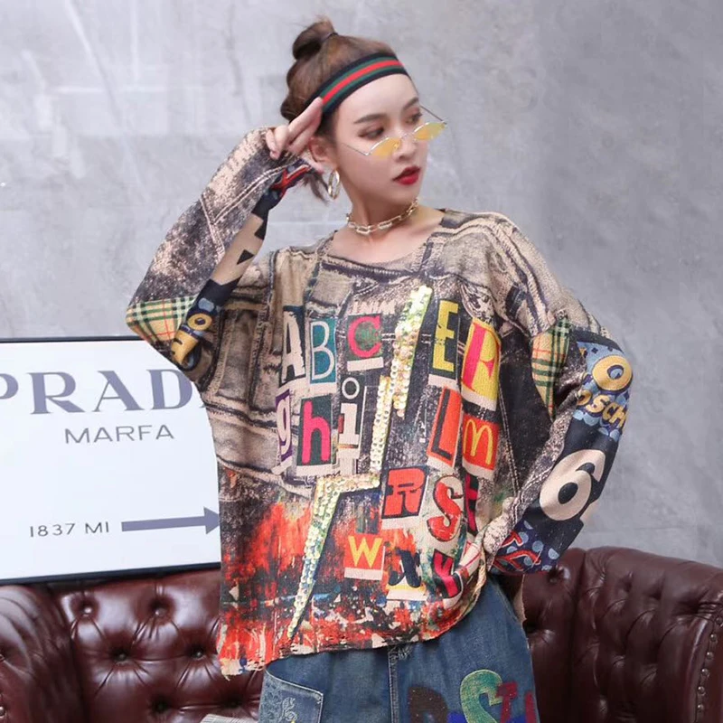 

Женский Осенний вязаный свитер с блестками и надписью