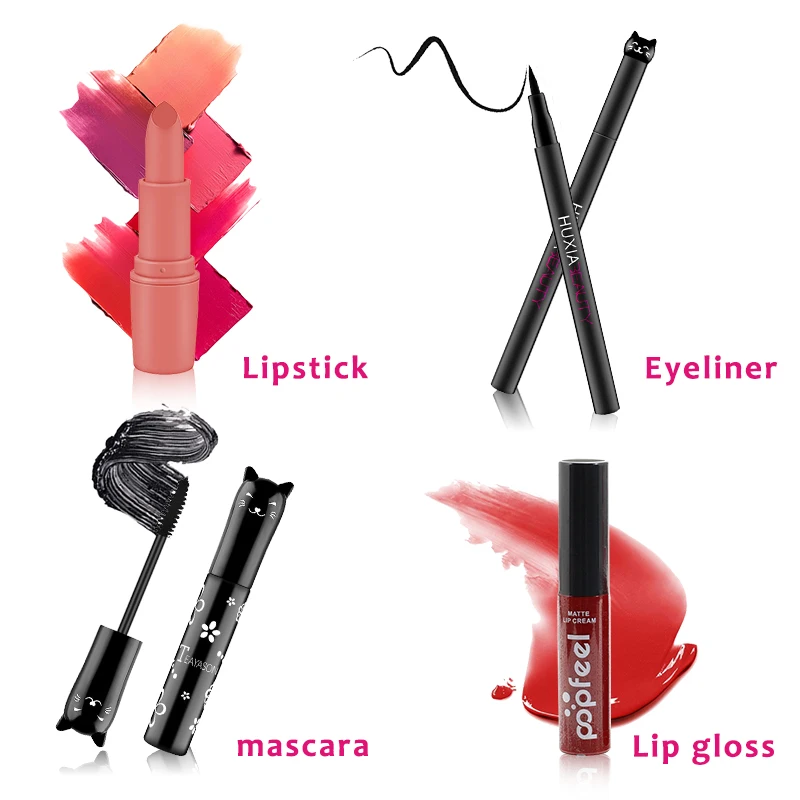 4 шт./компл. дамский набор для макияжа подводка глаз тушь ресниц блеск губ губная