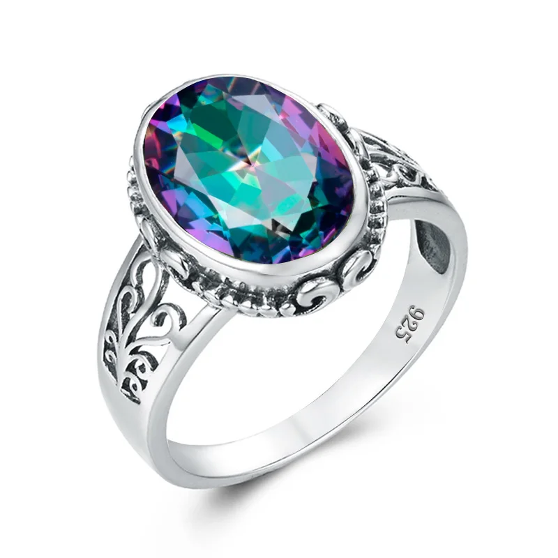 

Silver 925 Jewellery Silver 925 Ring for Women With Oval Rainbow Fire Mystic Topaz Gemstone Silver Jewelry Fine Jewely Factory