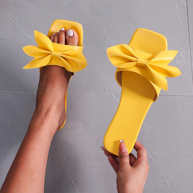 

2022 Summer New Ladies Slippers Fashion Bow Ladies Flat Slippers Vacation Beach Shoes Outdoor Non-slip Open-toe Women's Sandals