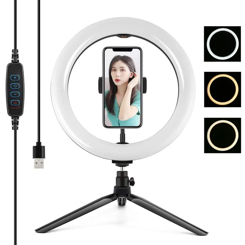 

PULUZ 10.2 inch USB 3 Modes Dimmable LED Selfie Ring Light &Desktop Stand Tripod Photography Video Youtube Vlogging For Blogger