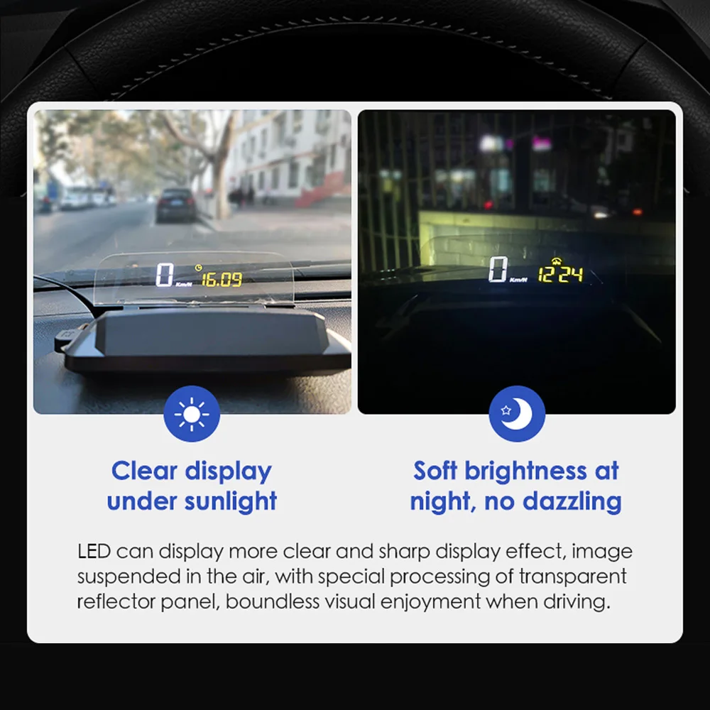 

5inch HUD Mirror Car Head Up LED Windscreen Projector Display Digital Speed Projector Security Alarm Data Diagnostic