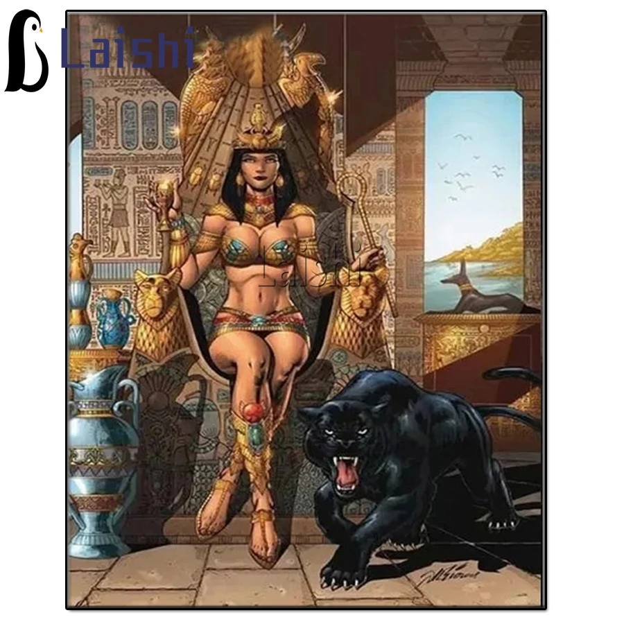 

Diamond Painting Full Square drill Cleopatra and the Black Panther Diamond Mosaic 5D DIY Diamond Embroidery Sale Rhinestones