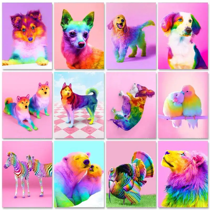 

PhotoCustom Paint By Numbers Pink Colourful Animals Oil Painting By Numbers On Canvas 40x50cm Frameless DIY Scenery Home Decor