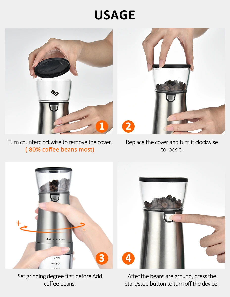 

Rechargeable Coffee Grinder USB Electric Coffee Machine Professional Adjustable Kitchen Grinder Device for Nuts Beans Spices