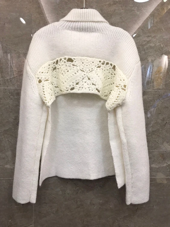 

2020 autumn and winter new fashion women's high-neck and water-soluble decoration long-sleeved hollow sweater 1121