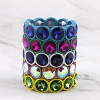 zwpon trendy rainbow faceted glitter crystal beads adjustable bracelet for woman colorful printed painted frame stretch bracelet