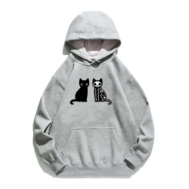 

Women Hoodie Skull Cat Printed Hoodies Women Fleece Long Sleeve Loose Sweatshirt with Hat Girls Pullovers Winter