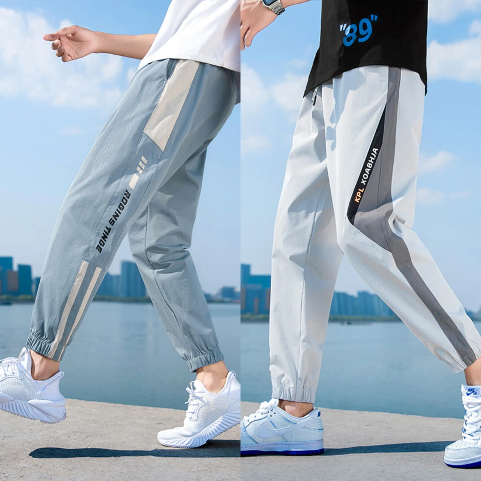 

2020 summer new casual pants male Korean wide-leg loose-fitting elastic waist trousers youth fashion sports men's pants