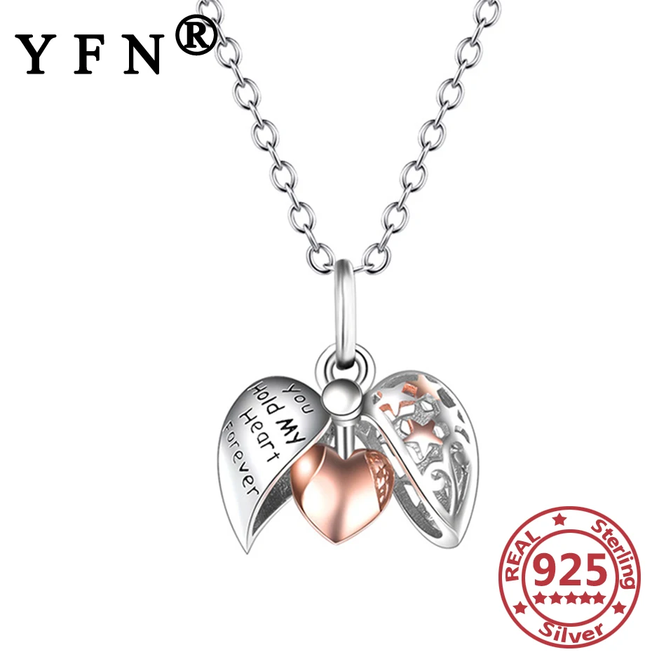 

YFN 925 Sterling Silver Cage Pendant Necklace With Heart Customize Letter Women's Jewelry Valentine's Day Gift Silver 925 Chains