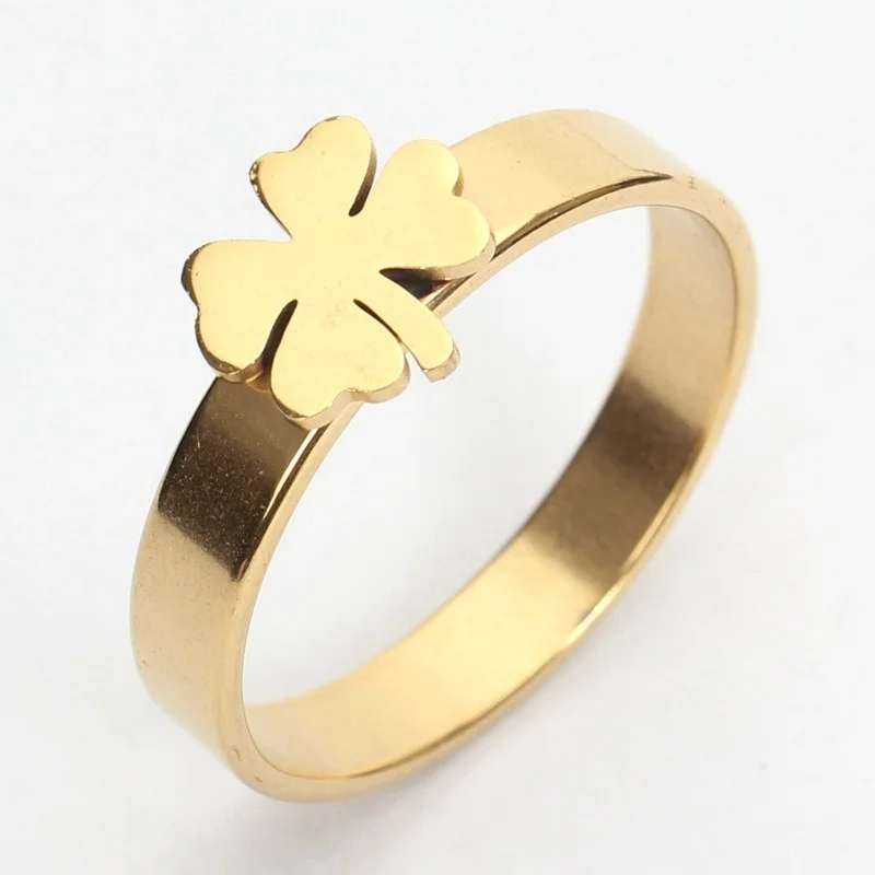 

Glossy four-leaf clover gold ring lucky simple fashion ring plus size rings for men couple rings