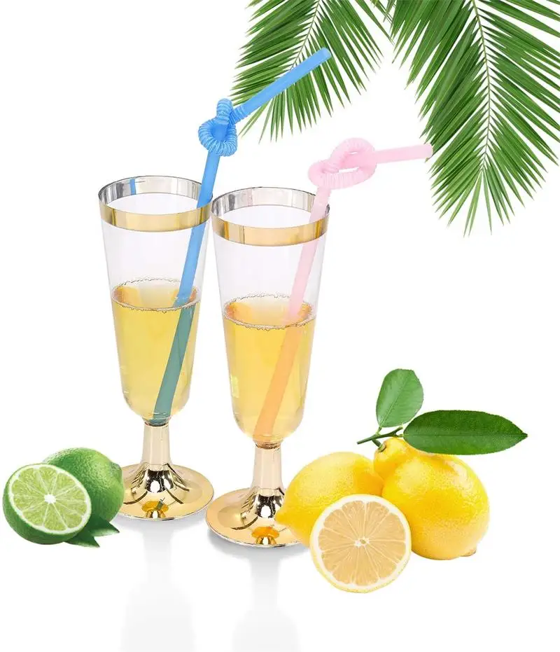 Пластик золотистого цвета с ободком шампанское флейты Прозрачные Свадебные