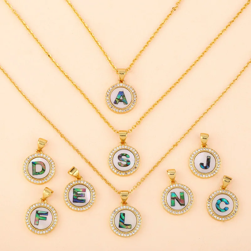 Natural Shell Necklaces Letter for Women Crystal Cubic Zirconia pearl Abalone Pendant Jewelry | Украшения и аксессуары