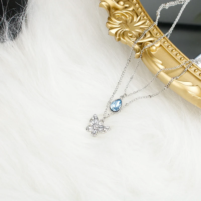 

Sapphire Butterfly Necklace Stainless Steel Pendant Jewelry French Temperament Clavicle Chain Light Luxury Female Jewelry Gift