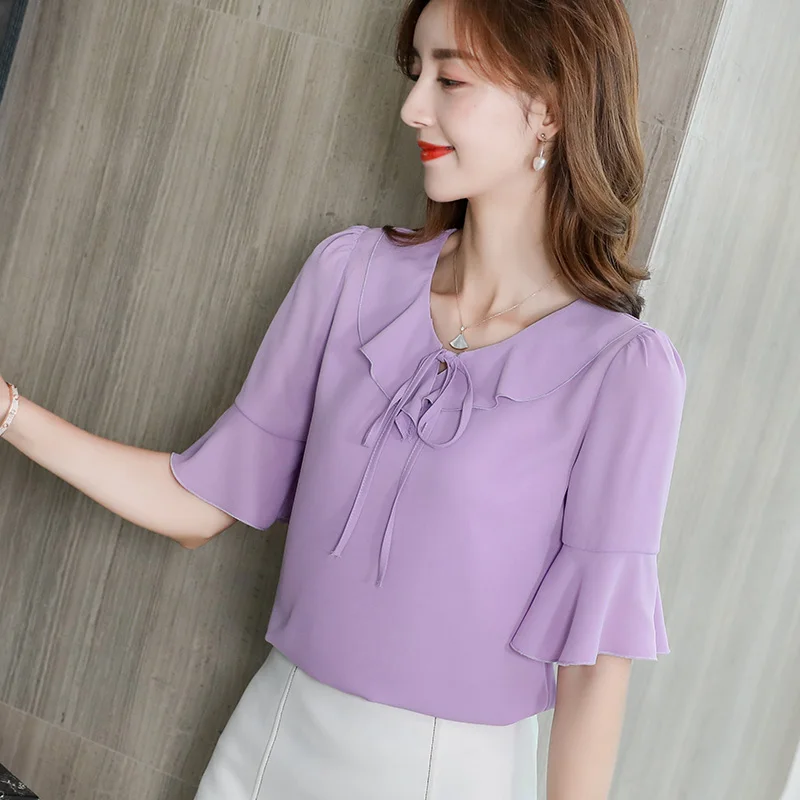 

Shirts Women Ulzzang High Quality Soft Korean Styles Spring Summer Slim Fashion Leisure Chiffon All-match Solid Womens Blouses