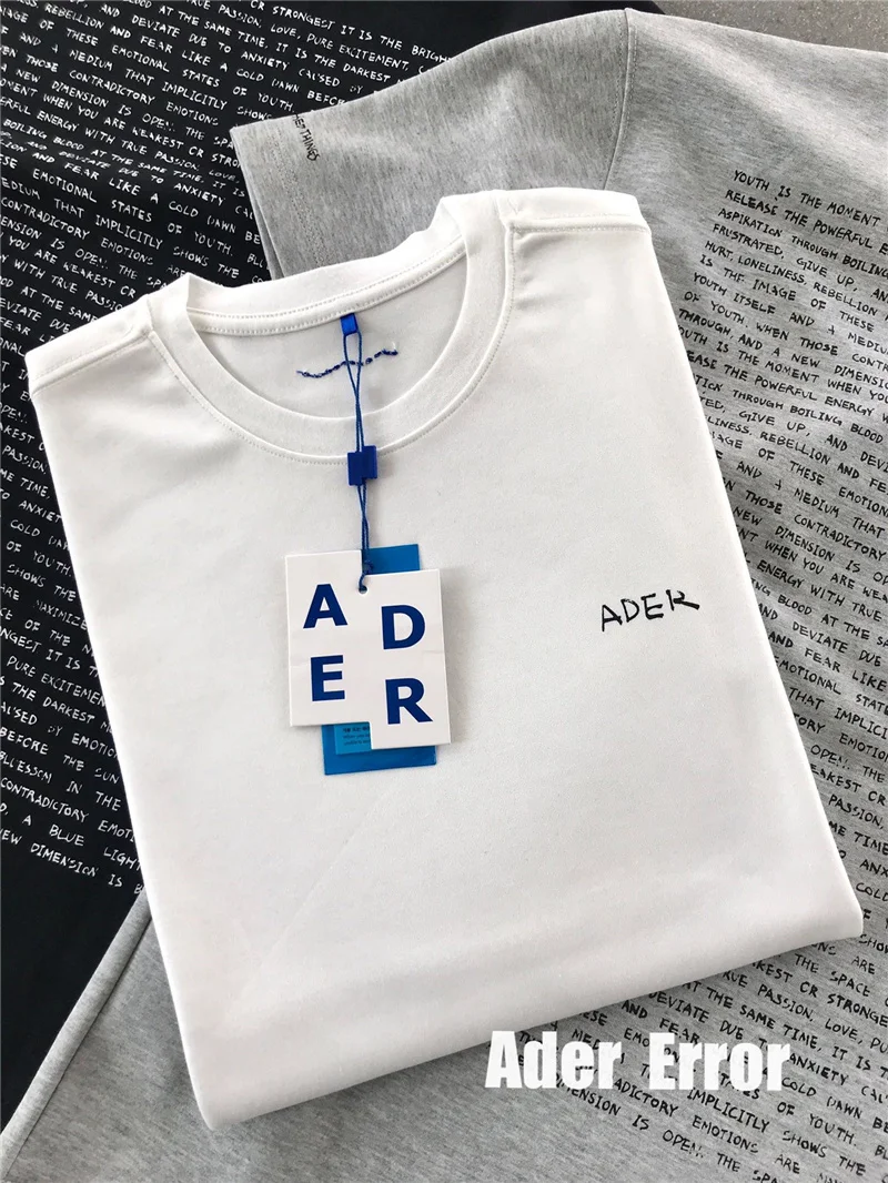 

2021 ADER ERROR T-shirt Men Women 1:1 High Quality Back Full Text Print Adererror Tee Blue Mark Tops Short Sleeve