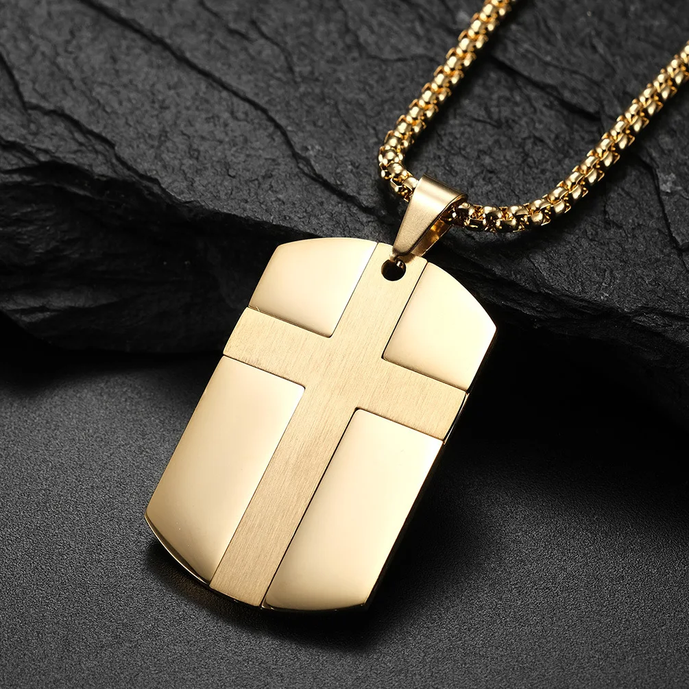 

European And American Pop Simple Generous Punk Style Titanium Steel Cross Military Brand Pendant Necklace For Men Women