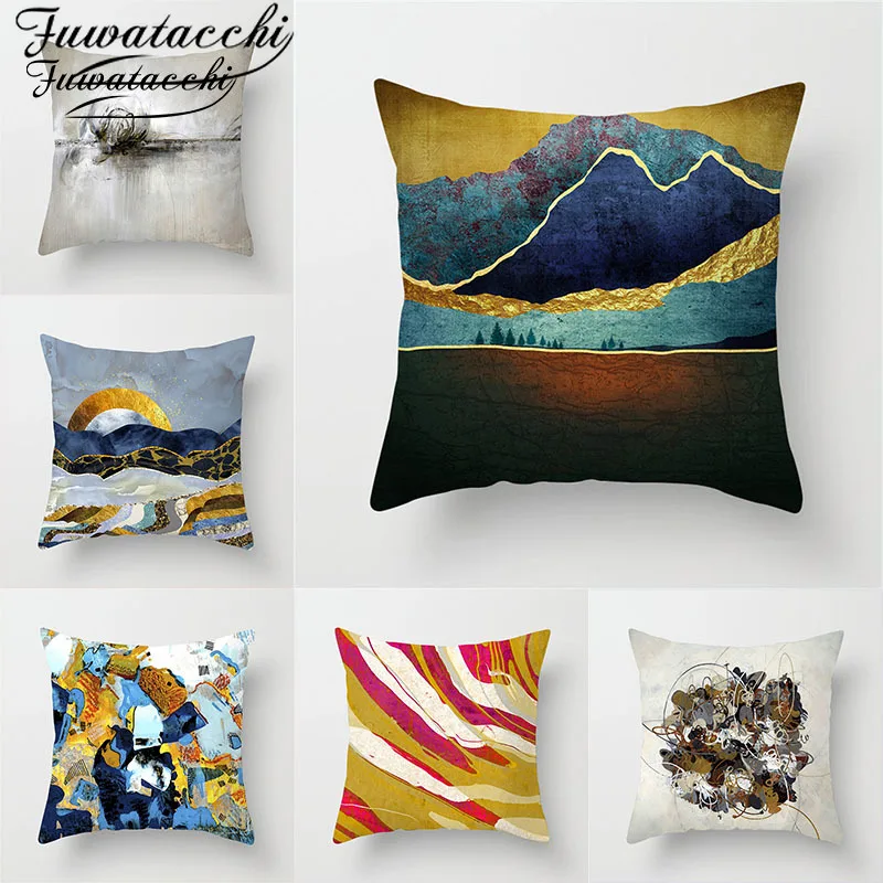 

Fuwatacchi Cartoon Abstract Style Pillow Case Decorative Pillows Oil Painting Printed Cushion Cover For Sofa Car Pillowcase